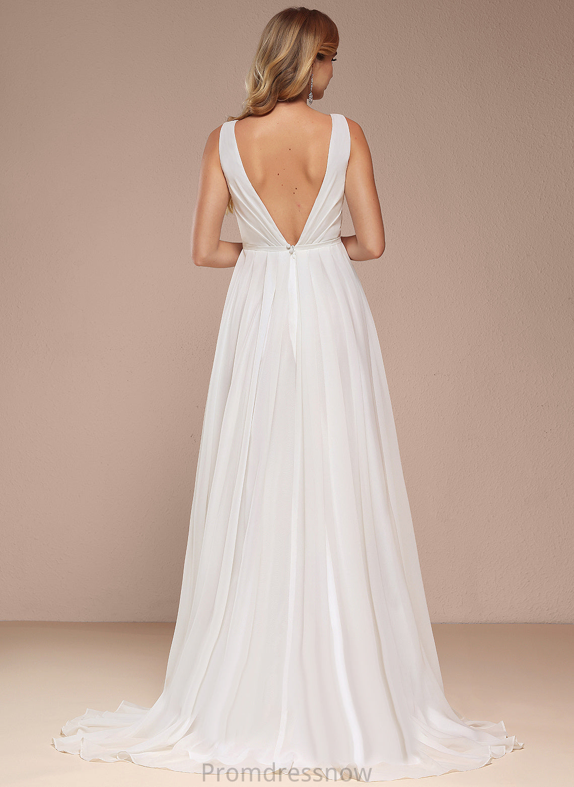 With Bow(s) Dress Sweep A-Line Wedding Dresses Chiffon Lena Wedding Train V-neck