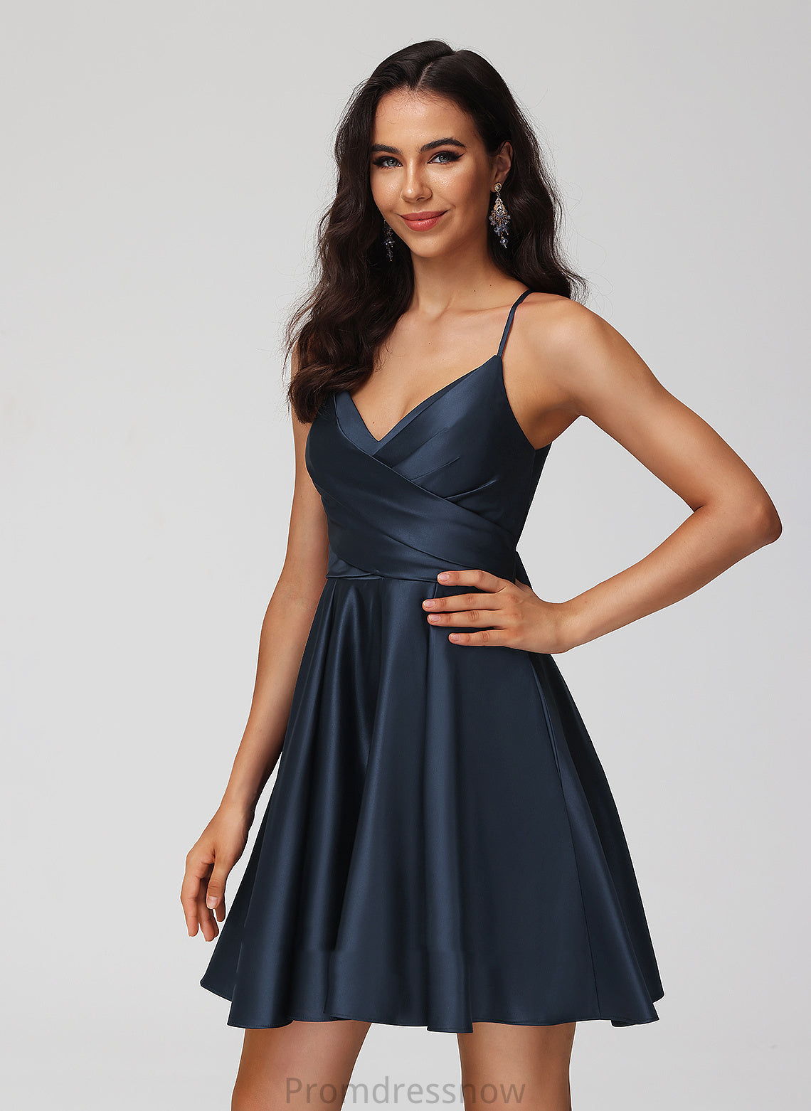 With A-Line V-neck Pleated Satin Lori Dress Homecoming Dresses Homecoming Short/Mini