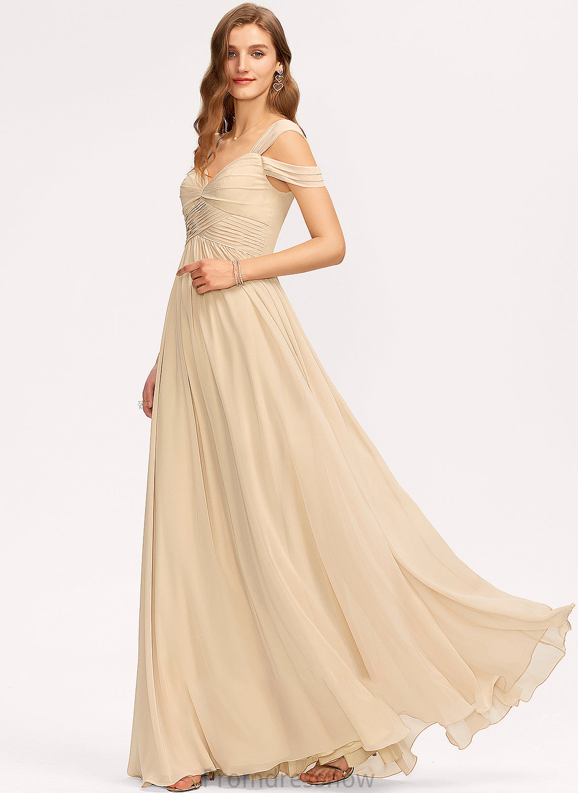 Silhouette Neckline V-neck Length Embellishment A-Line Floor-Length Ruffle Fabric Brianna Sleeveless Scoop Bridesmaid Dresses