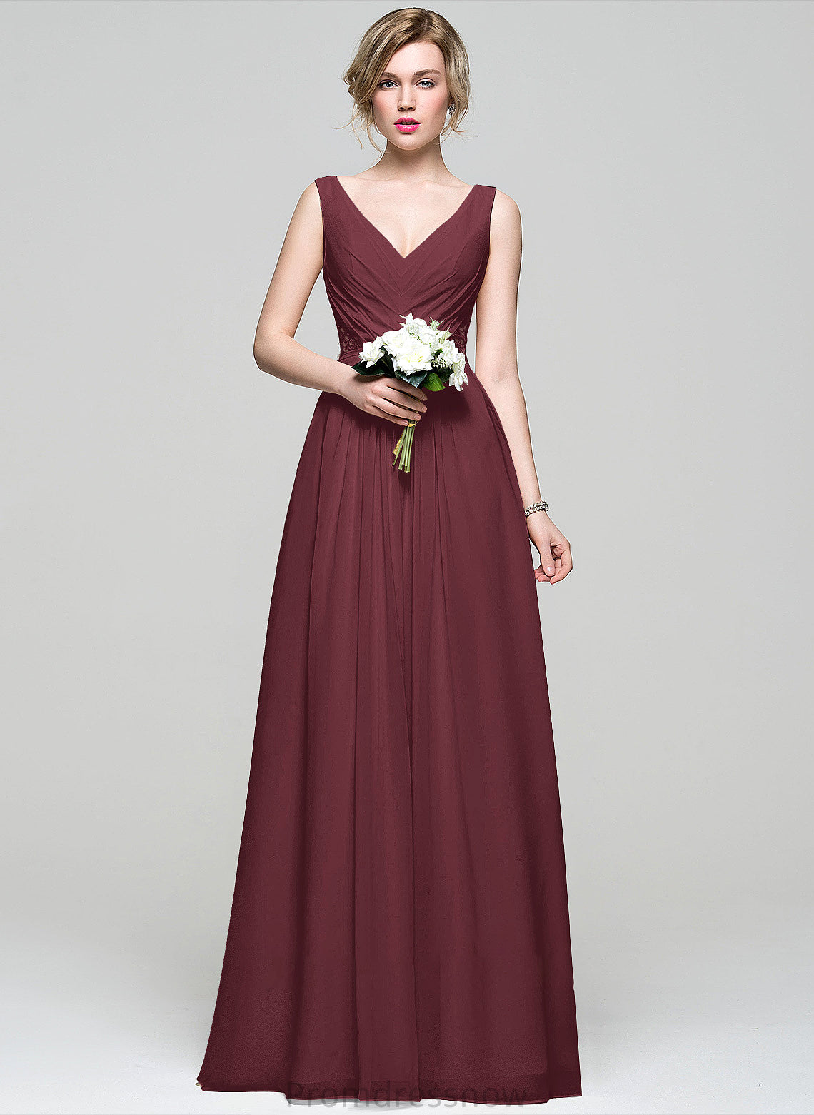 A-Line Ruffle Sequins Length Embellishment Silhouette Floor-Length Neckline V-neck Fabric Beading Lace Bridesmaid Dresses