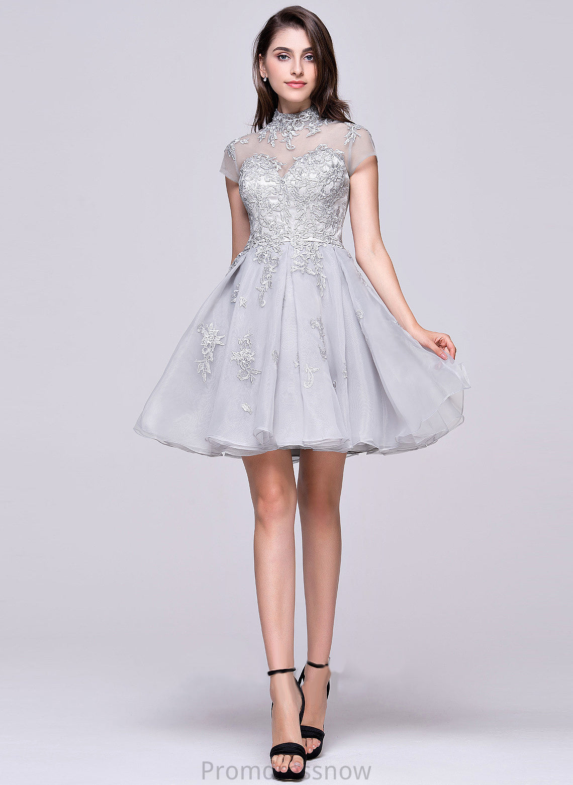 With Neck Tulle High Appliques Short/Mini Homecoming Organza Dress Homecoming Dresses Breanna Lace Lace A-Line