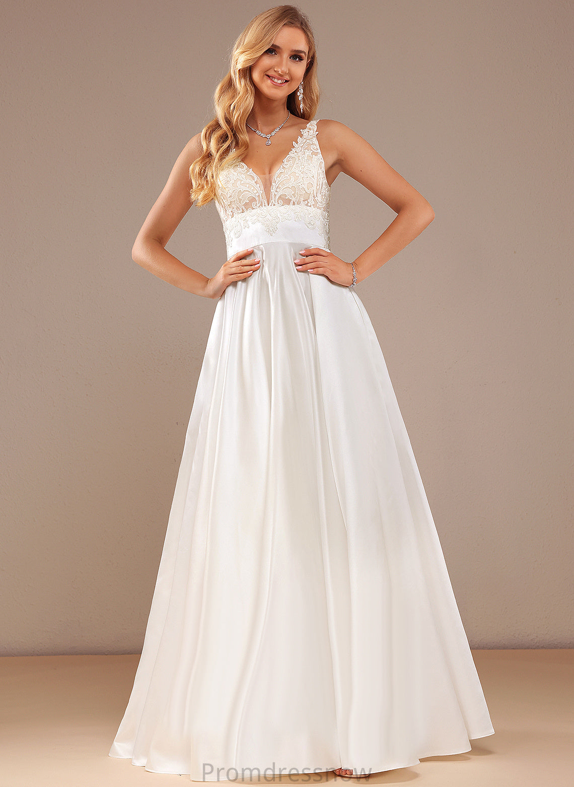 With Dress Wedding Dresses V-neck Pockets Karsyn Satin Lace Ball-Gown/Princess Floor-Length Wedding Lace