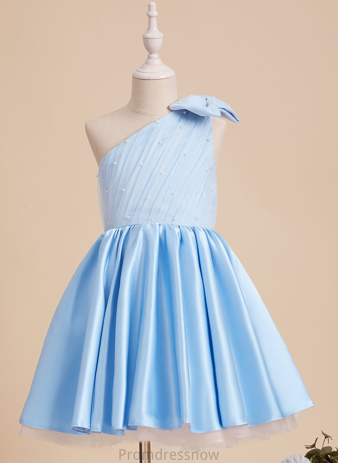 Knee-length Flower Girl Dresses Dress One-Shoulder Beading/Bow(s) - Sleeveless With Flower A-Line Satin/Tulle Girl Viviana