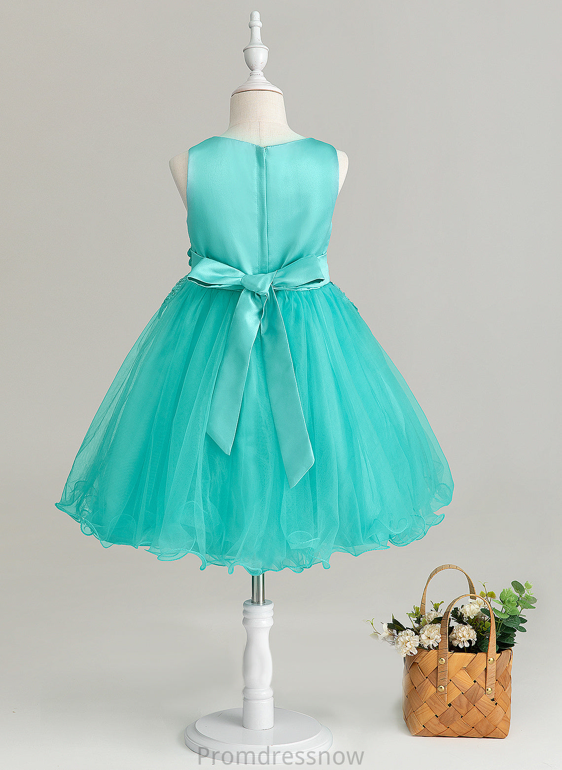 Knee-length A-Line Dress Flower Girl Dresses Lyla - Scoop Satin/Tulle/Lace Sleeveless Flower(s) With Flower Girl Neck