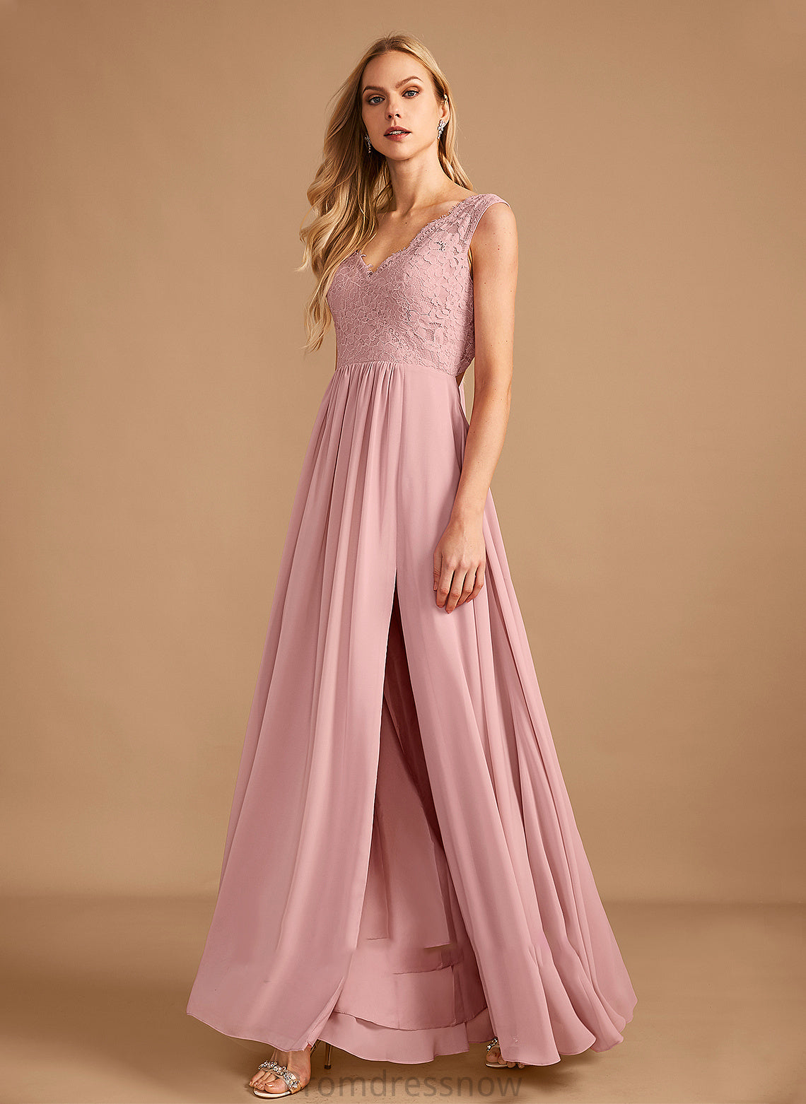 SplitFront Neckline Fabric Length Floor-Length Embellishment Silhouette V-neck A-Line Pockets Elle A-Line/Princess Bridesmaid Dresses