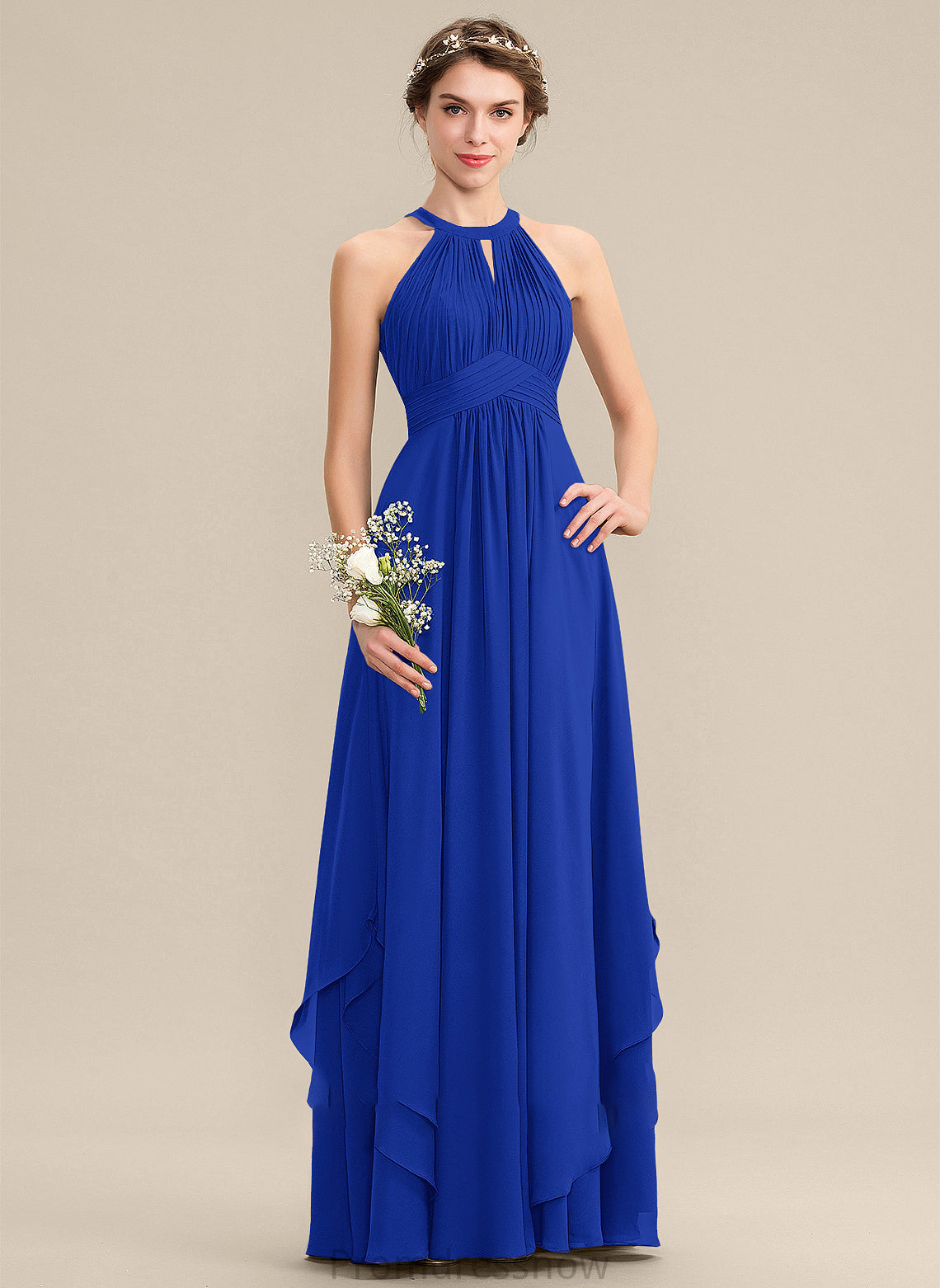 Fabric Embellishment A-Line Length ScoopNeck Ruffle Floor-Length Neckline Silhouette Marianna Empire Waist Spaghetti Staps Bridesmaid Dresses