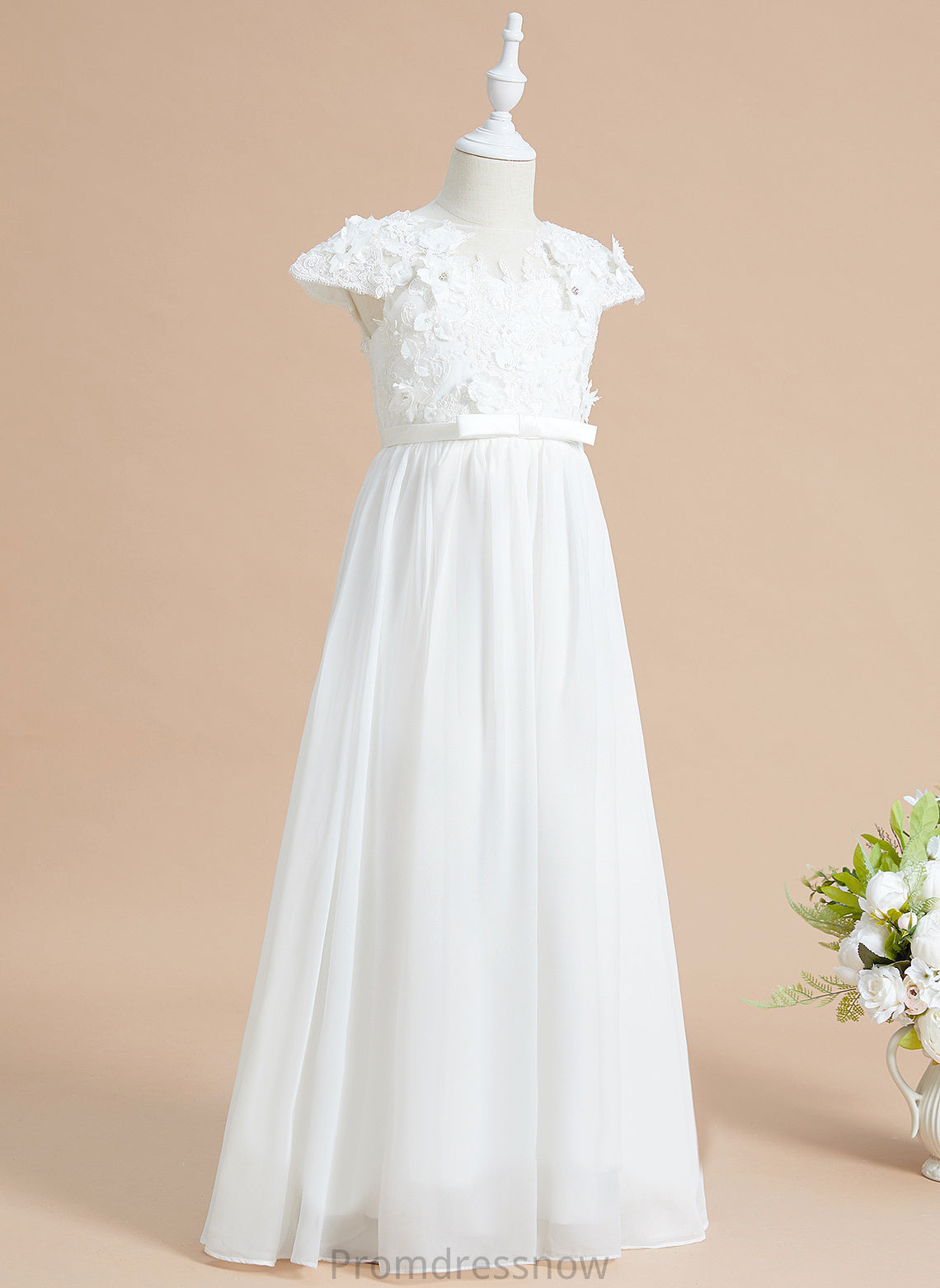 Flower(s) Sleeves - Scoop Neck Dress A-Line Short Floor-length Flower Girl Dresses With Johanna Flower Girl Chiffon/Lace