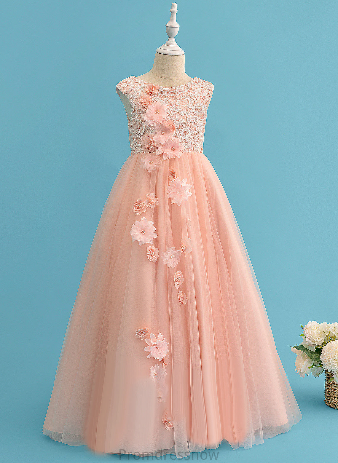 Beading/Flower(s) Girl Ball-Gown/Princess Flower With Neck Scoop Sleeveless Catherine - Flower Girl Dresses Dress Tulle/Lace Floor-length