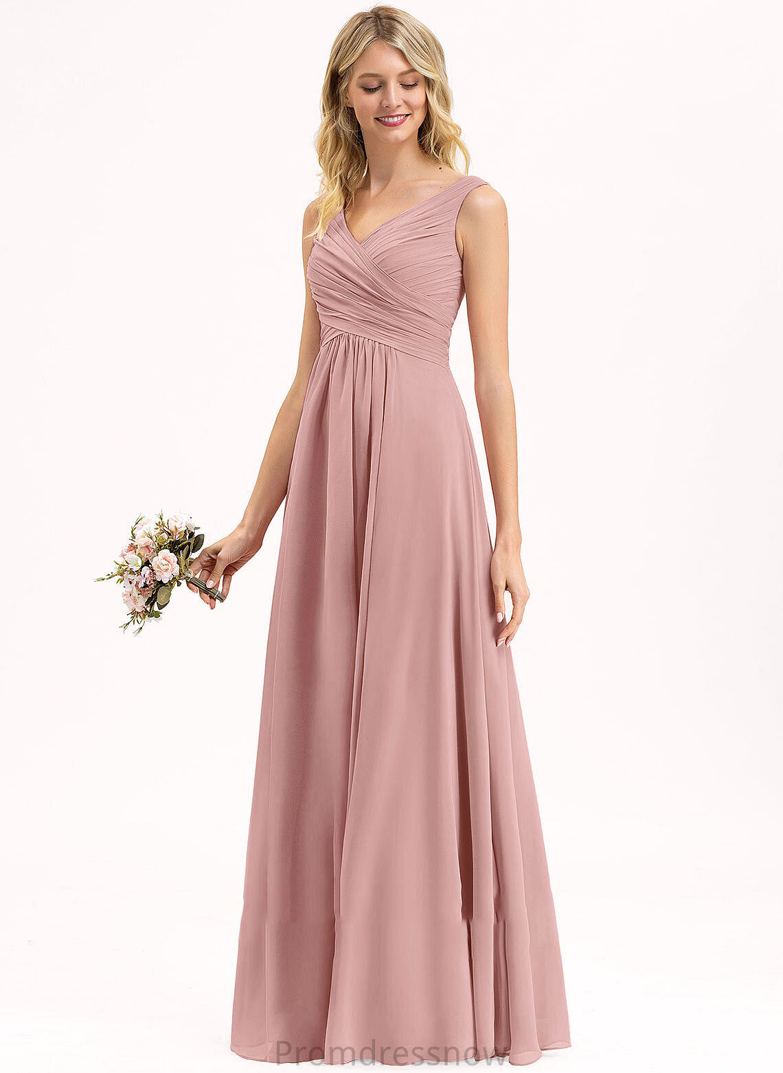 Ruffle Embellishment A-Line Length Fabric Silhouette Floor-Length V-neck Neckline Lillianna Spaghetti Staps Floor Length Bridesmaid Dresses