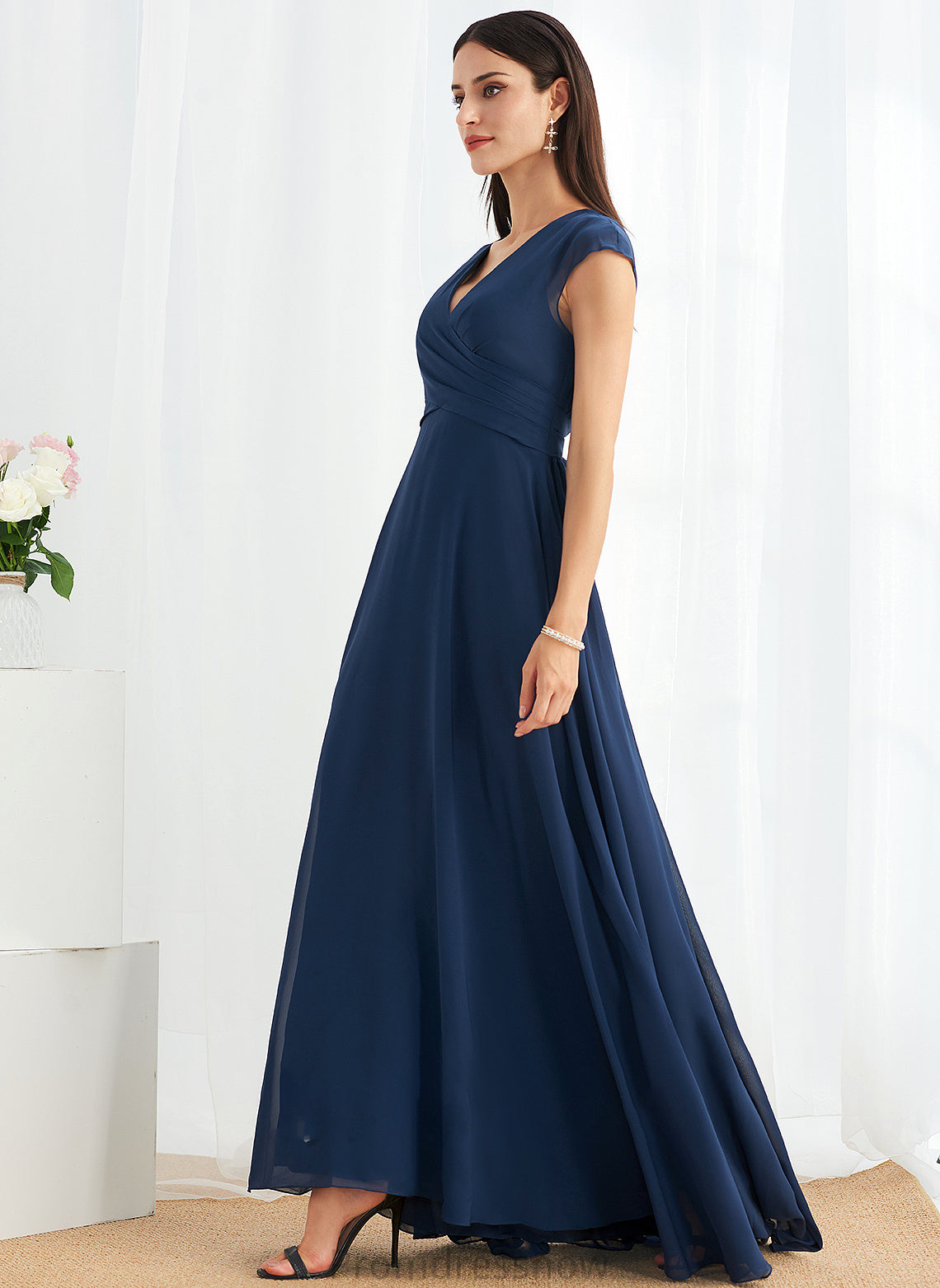 Floor-Length Neckline Embellishment Ruffle Fabric V-neck Silhouette Length A-Line Genesis V-Neck Natural Waist Bridesmaid Dresses