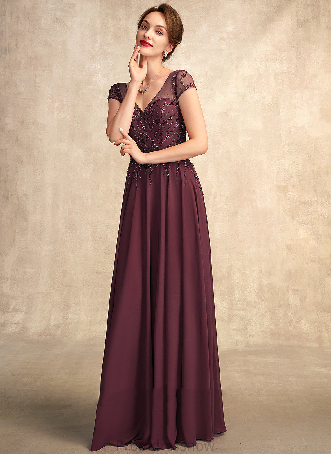 A-Line Chiffon Floor-Length of Justice the Dress Sequins V-neck Beading Mother With Bride Mother of the Bride Dresses