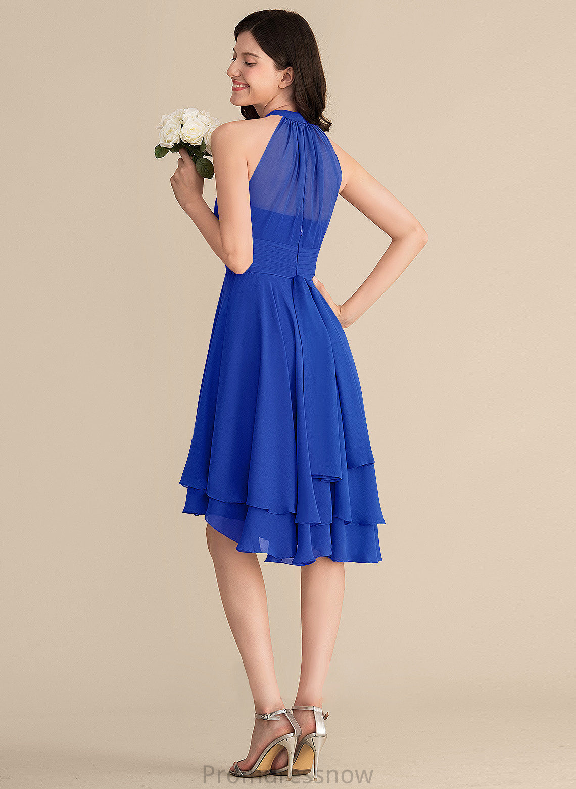 Fabric Neckline Asymmetrical Silhouette Ruffle Length ScoopNeck Embellishment A-Line Gwen Sleeveless Natural Waist Bridesmaid Dresses