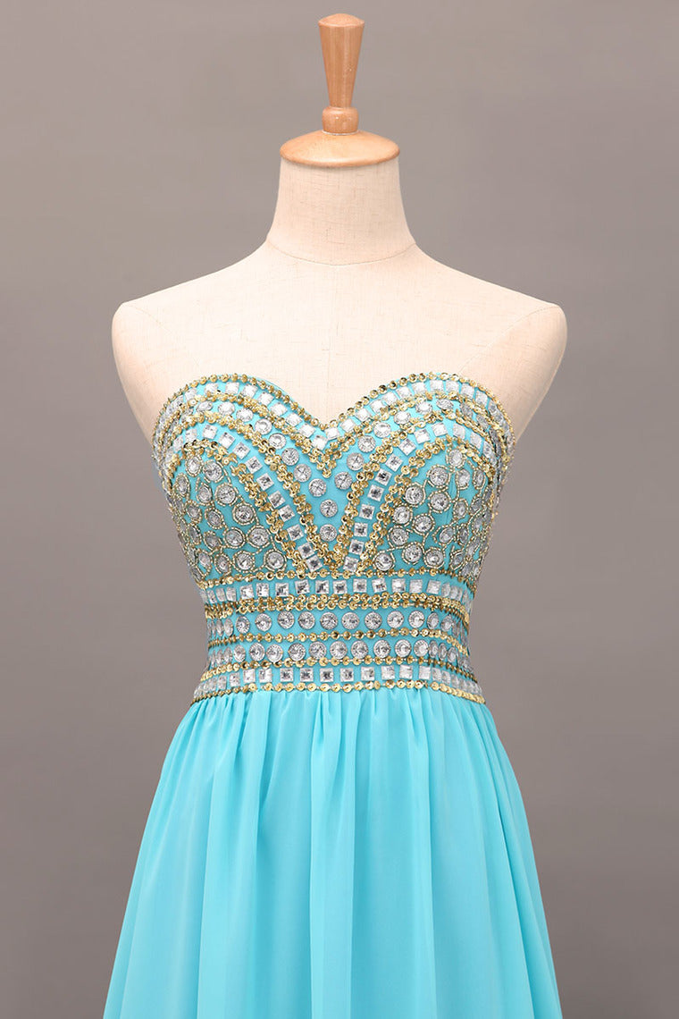 2024 New Arrival Prom Gown A-Line Sweetheart Sweep/Brush Chiffon With Beading&Rhinestone