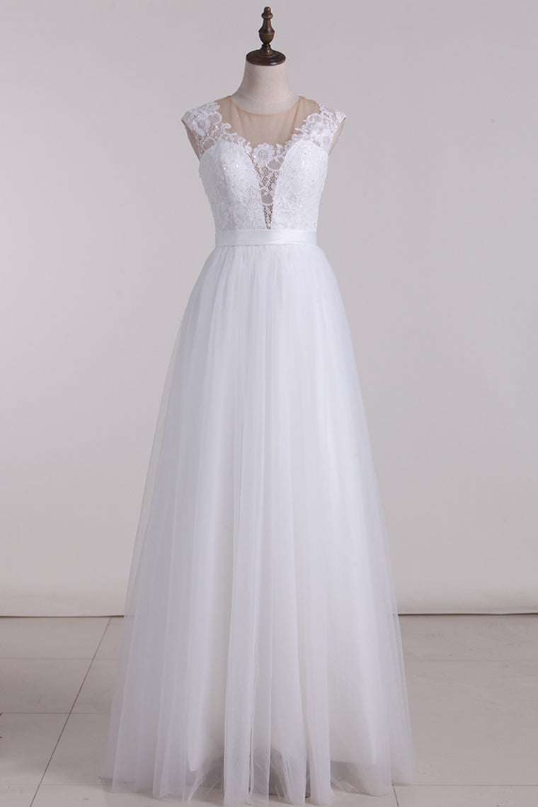 2024 Scoop Wedding Dresses Open Back A Line Tulle Floor Length