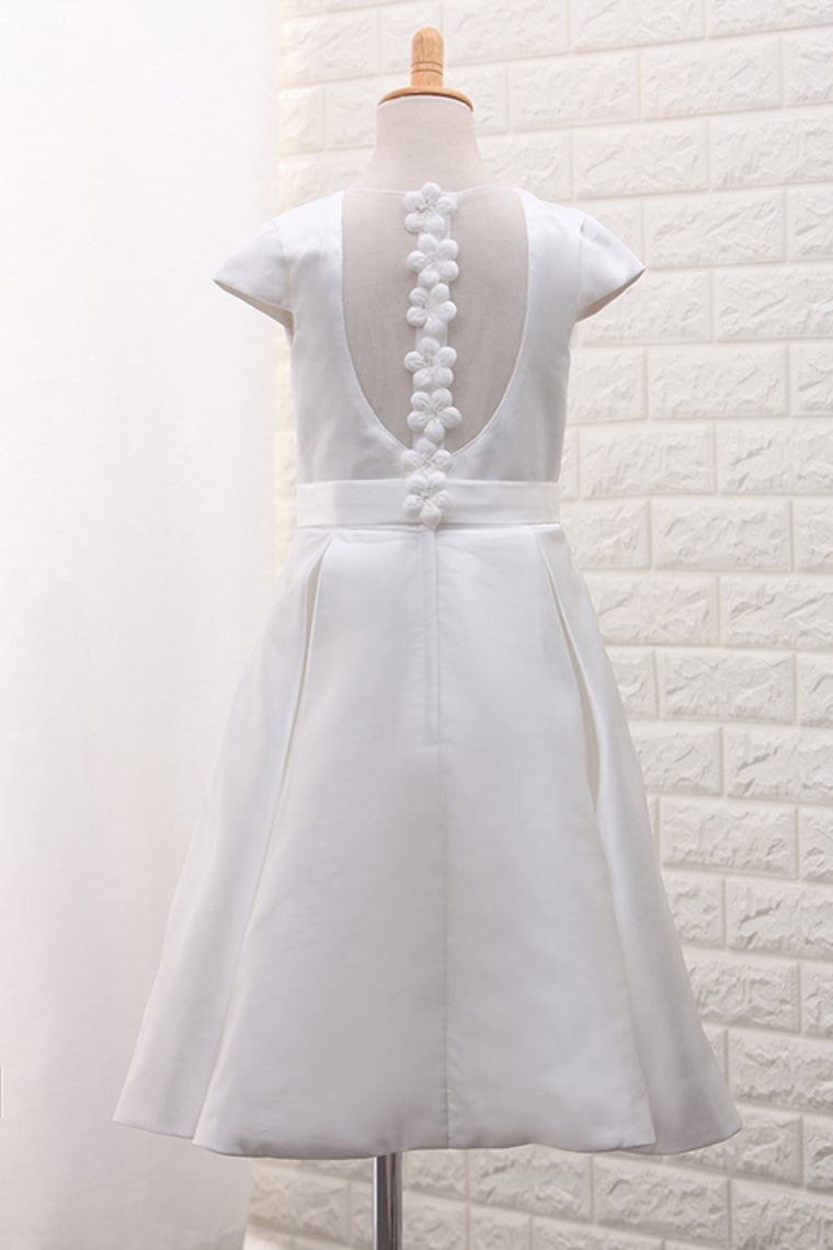 2024 New Arrival Scoop A Line Flower Girl Dresses Satin With Handmade Flowers