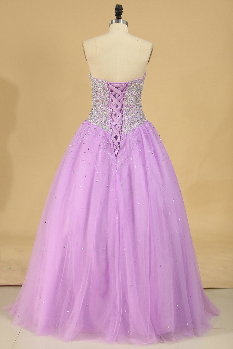 2024 Ball Gown Quinceanera Dresses Sweetheart Beaded Bodice Floor Length Tulle