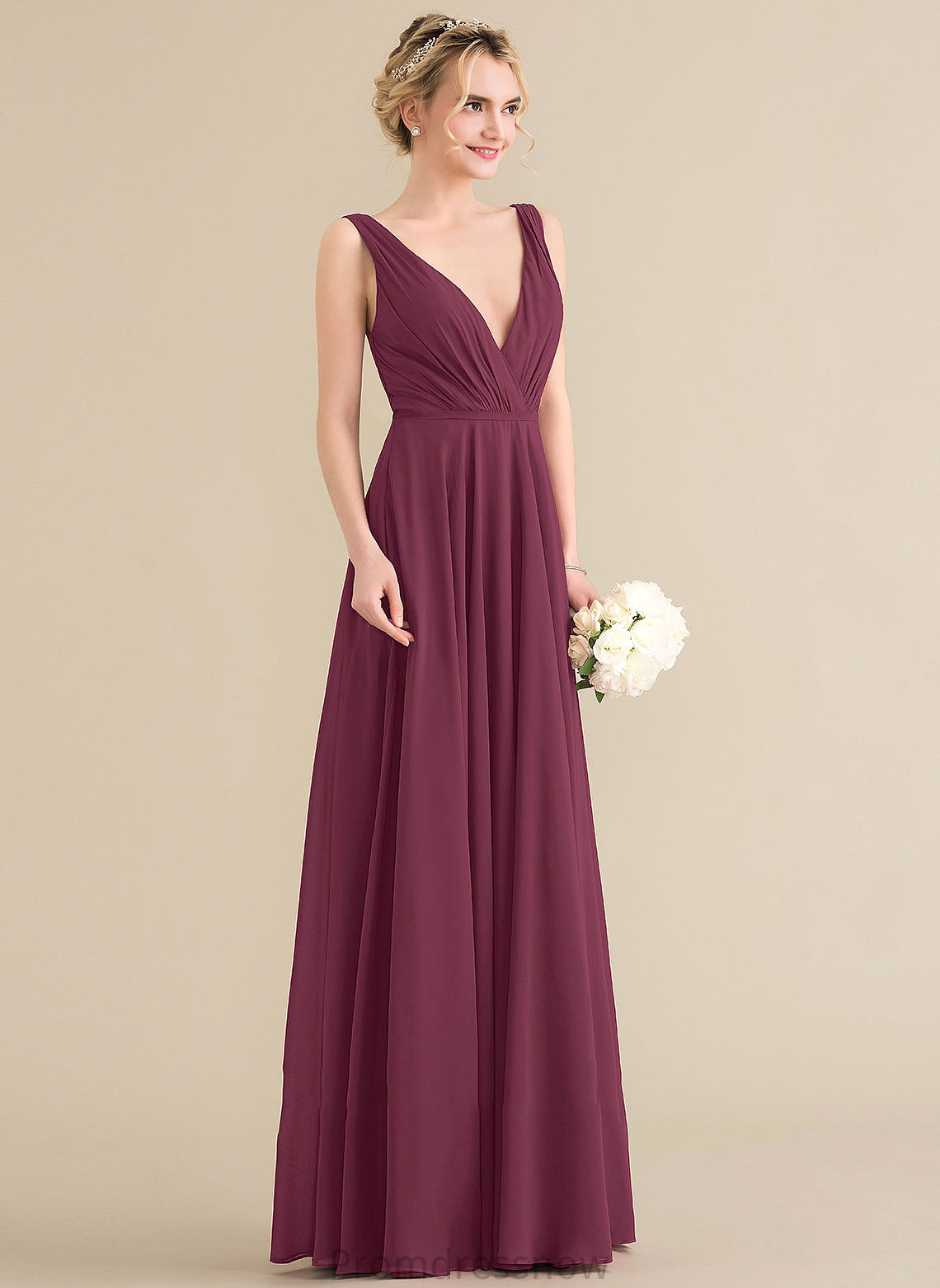 Neckline Ruffle Floor-Length Embellishment Length V-neck A-Line Silhouette Fabric Charity Floor Length Spaghetti Staps Bridesmaid Dresses