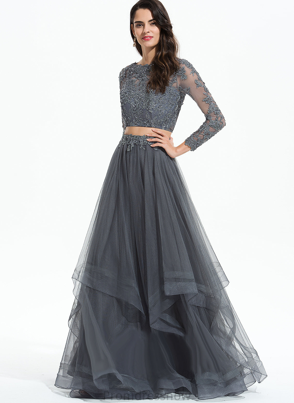 With Ball-Gown/Princess Floor-Length Tulle Scoop Prom Dresses Beading Catherine Sequins