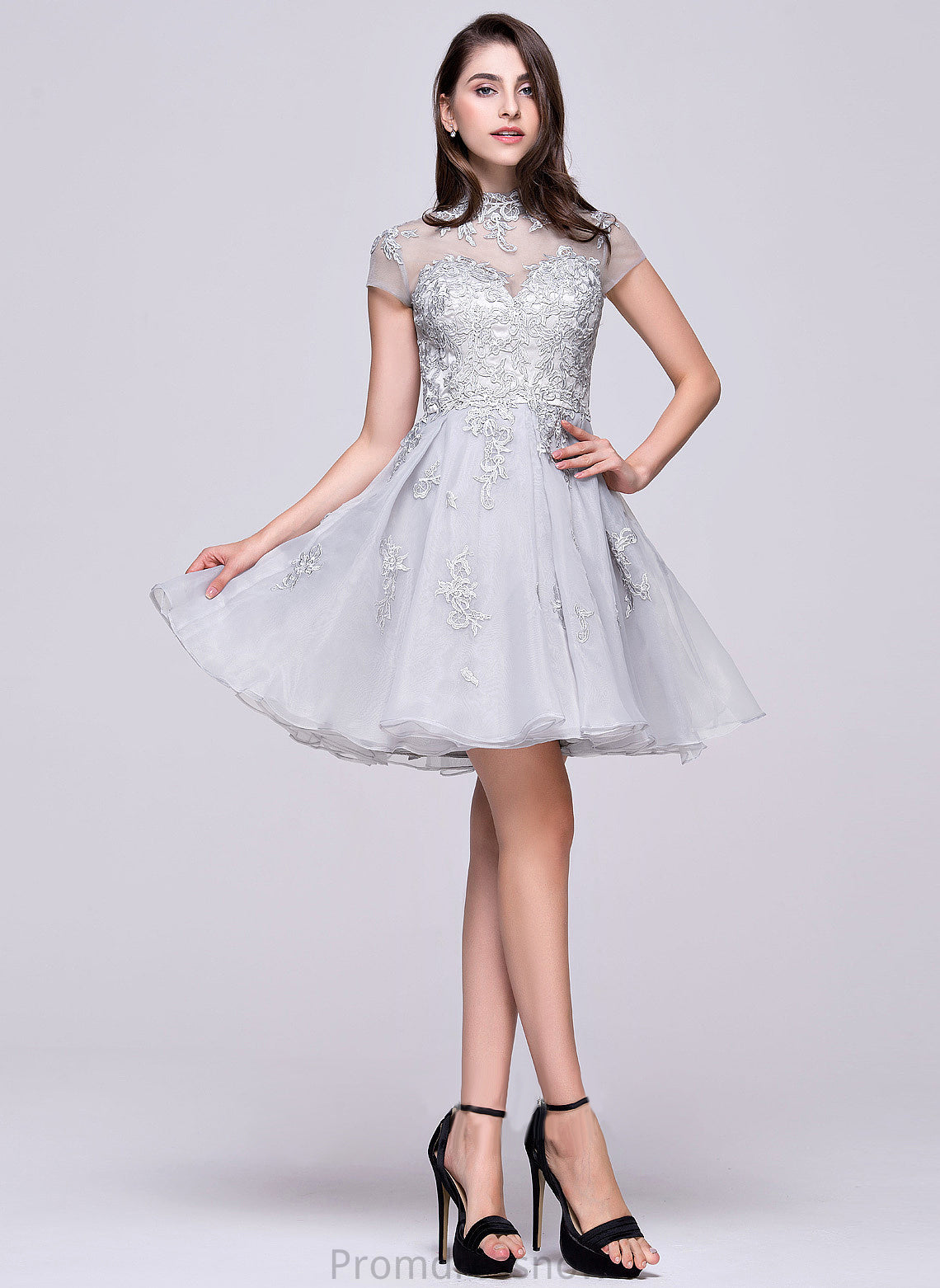 With Neck Tulle High Appliques Short/Mini Homecoming Organza Dress Homecoming Dresses Breanna Lace Lace A-Line