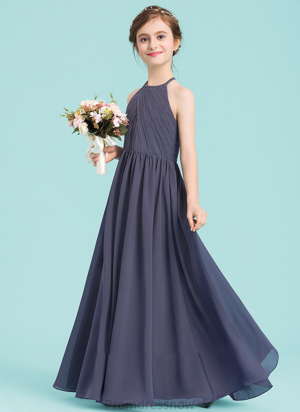 With Scoop Floor-Length Junior Bridesmaid Dresses A-Line Ruffle Neck Grace Chiffon