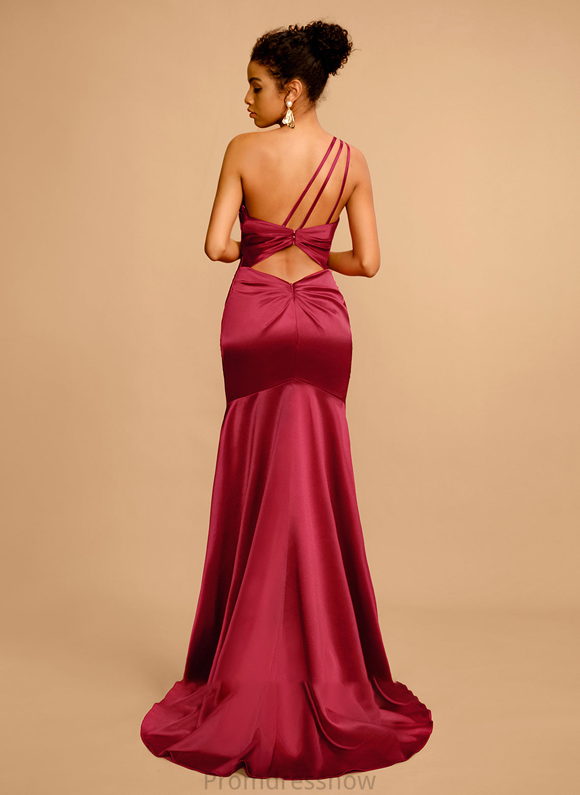 With Satin Prom Dresses Pleated One-Shoulder Front Train Sweep Sheath/Column Split Amiyah