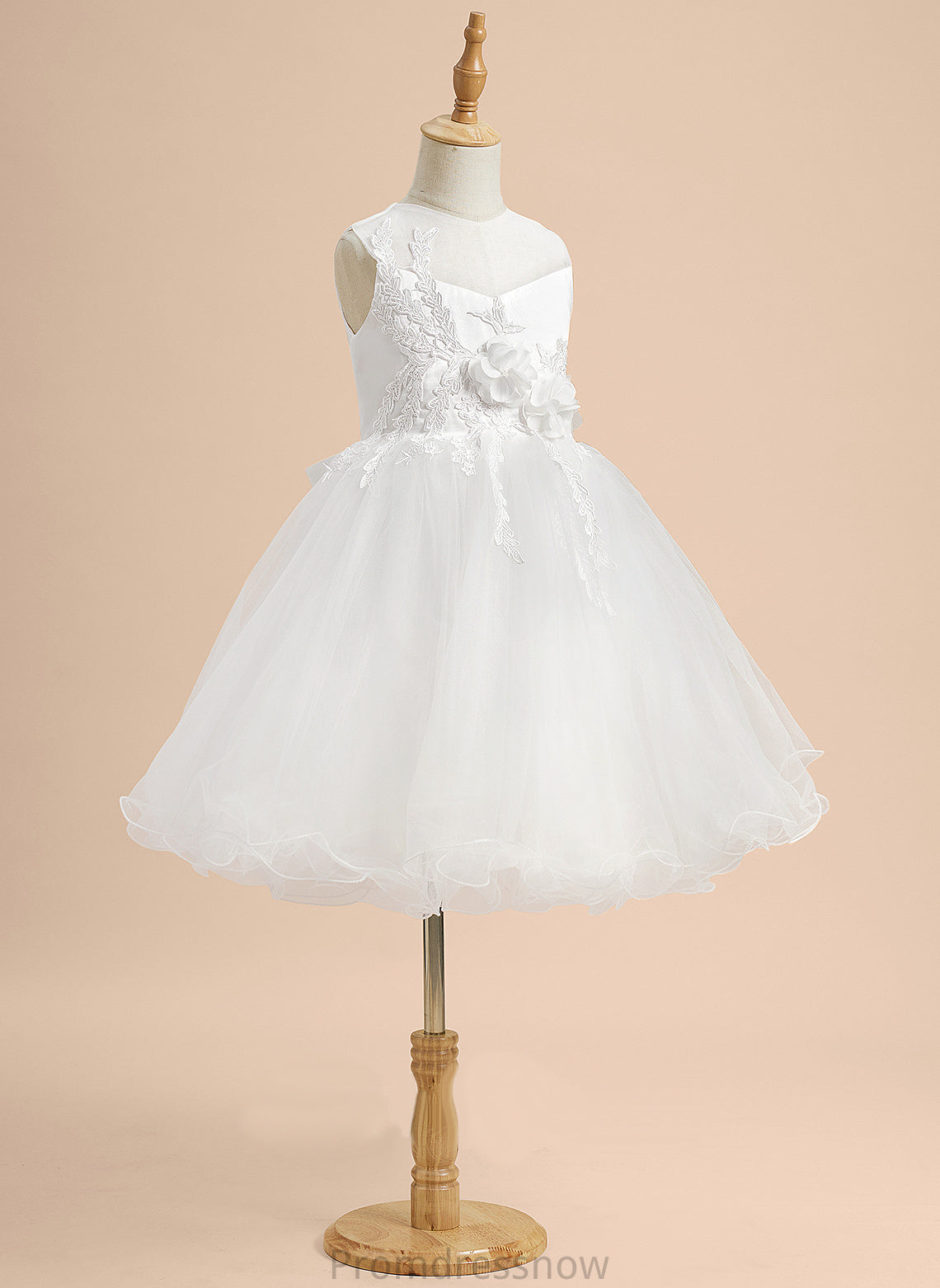 Sleeveless Knee-length Sibyl Girl - Satin/Tulle Flower Girl Dresses Lace/Flower(s)/Bow(s) With Scoop A-Line Flower Dress Neck