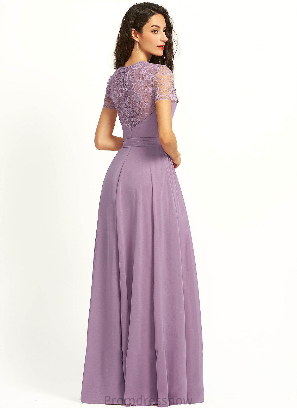 Fabric Silhouette ScoopNeck Length A-Line Neckline Lace Straps Floor-Length Leyla Floor Length V-Neck Bridesmaid Dresses