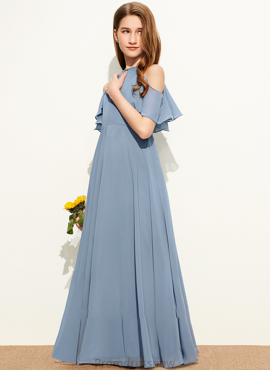 With Angela Chiffon Ruffles Cascading Junior Bridesmaid Dresses Neck A-Line Scoop Floor-Length