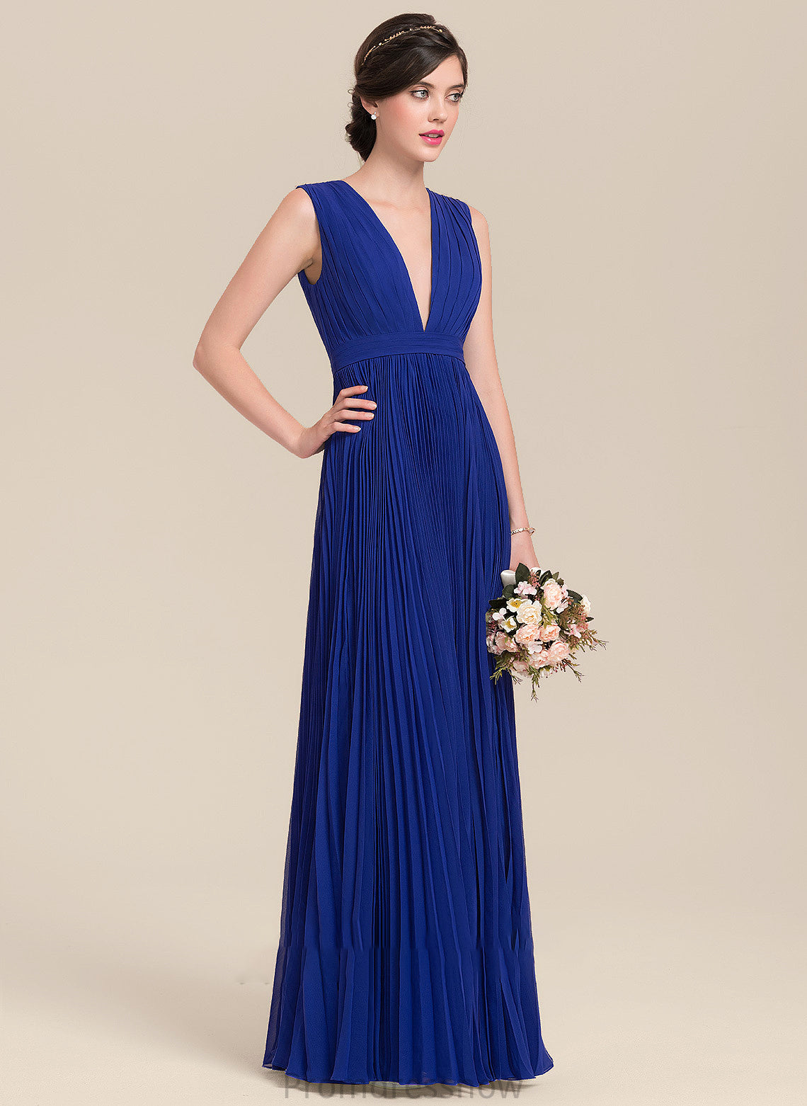 Bow(s) Floor-Length Silhouette Pleated A-Line Embellishment V-neck Fabric Neckline Length Cynthia Spaghetti Staps Bridesmaid Dresses