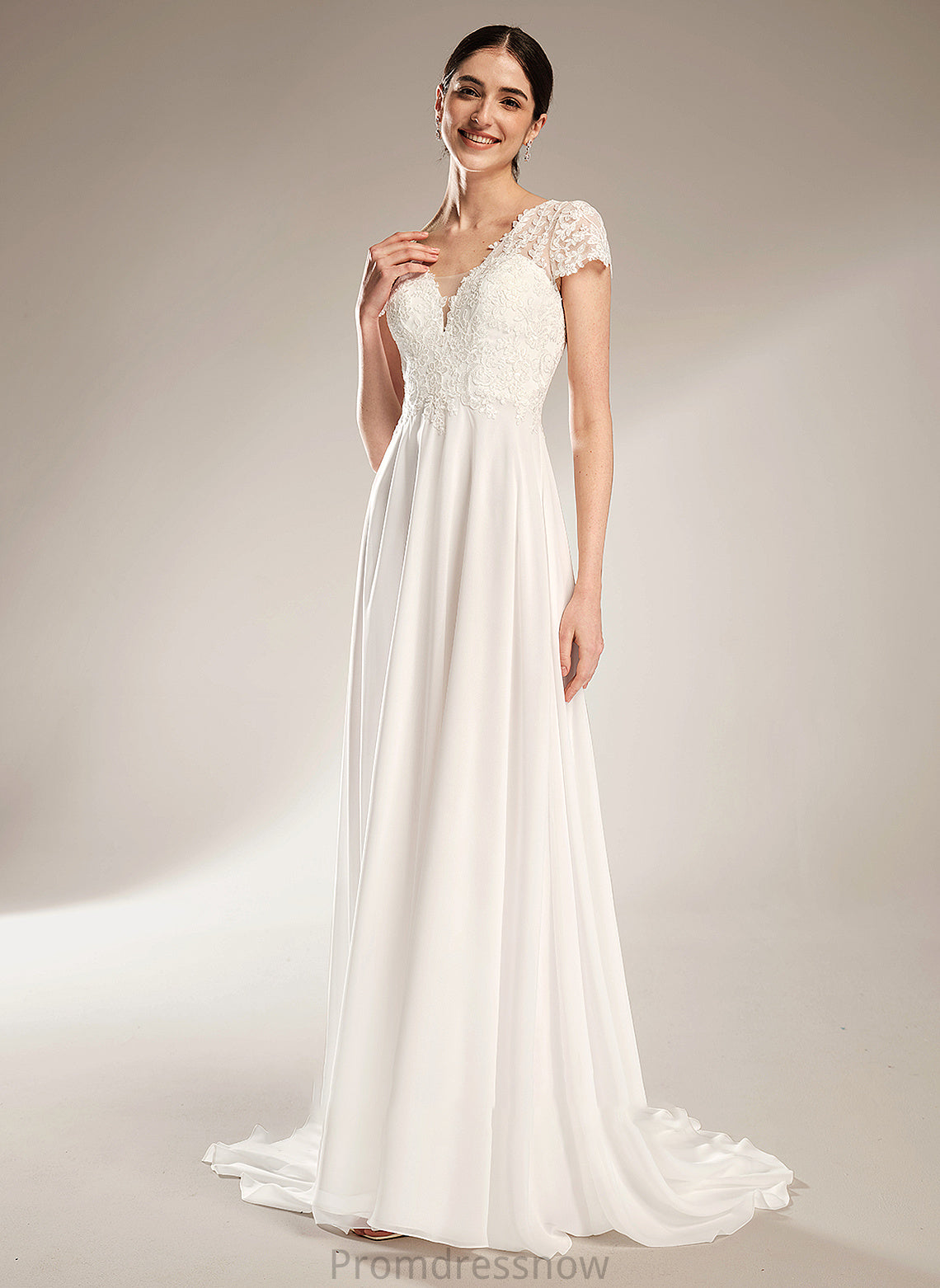 With Train Wedding Wedding Dresses A-Line Court V-neck Bow(s) Ashley Dress