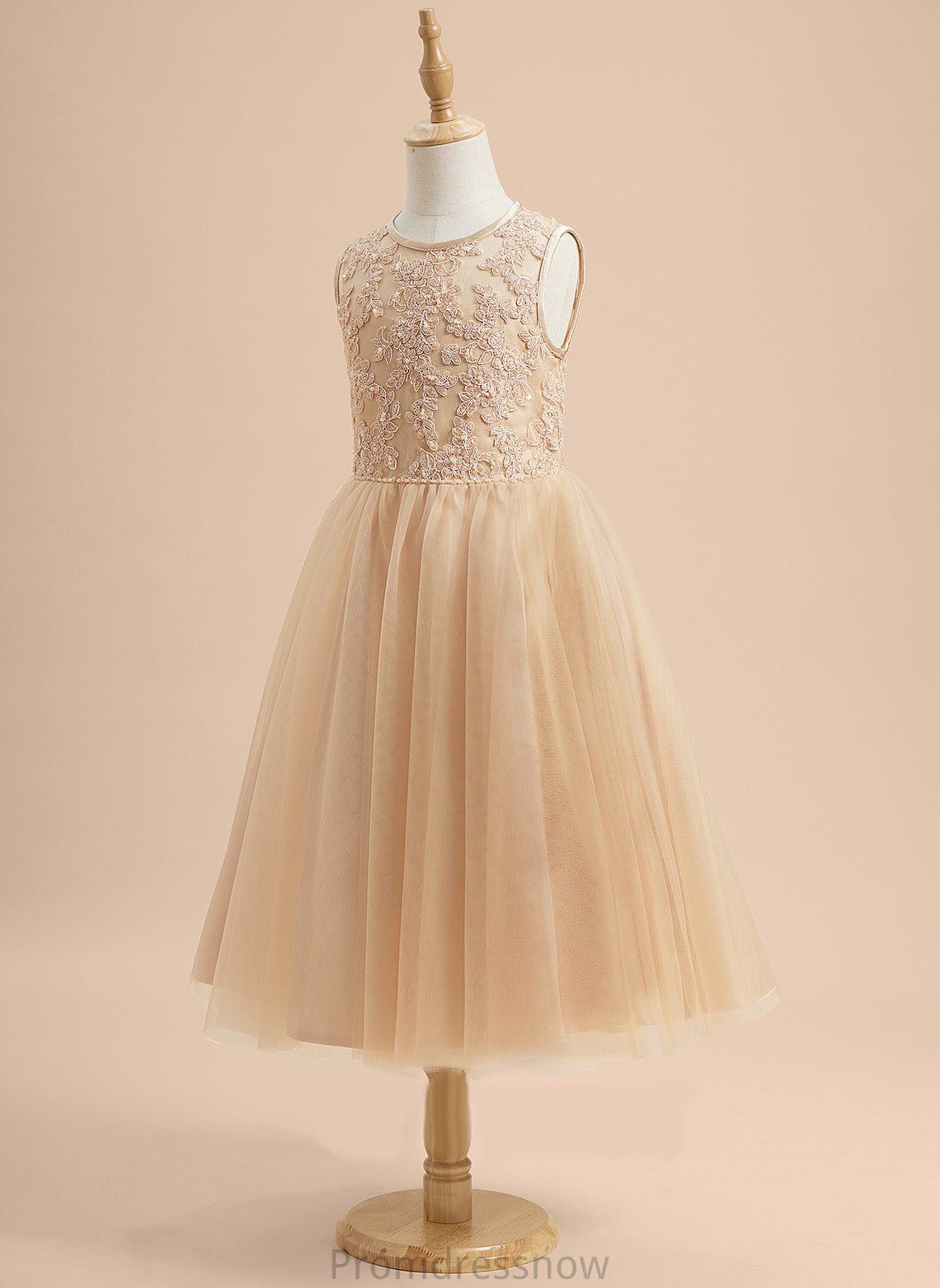 With Tulle/Lace Sleeveless - A-Line Dress Flower Girl Dresses Neck Courtney Scoop Tea-length Girl Flower Beading/Sequins