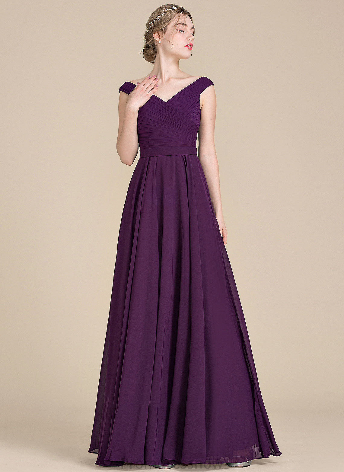 Fabric Length Floor-Length Embellishment A-Line Ruffle Neckline Off-the-Shoulder Silhouette Marlee Sheath/Column Sleeveless Bridesmaid Dresses