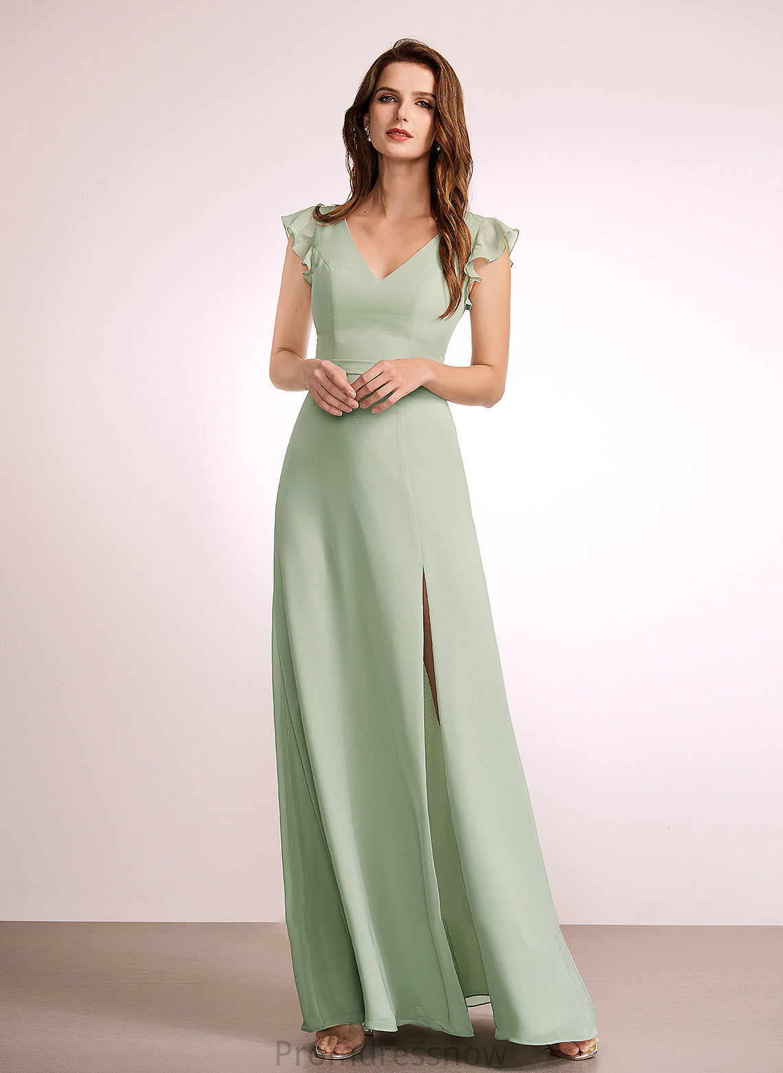 Length Silhouette A-Line V-neck Floor-Length Neckline Embellishment SplitFront Fabric Adelaide Floor Length Natural Waist Bridesmaid Dresses