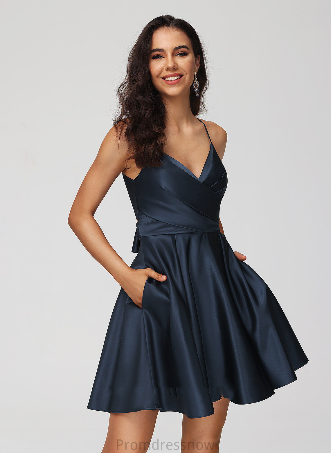 With A-Line V-neck Pleated Satin Lori Dress Homecoming Dresses Homecoming Short/Mini