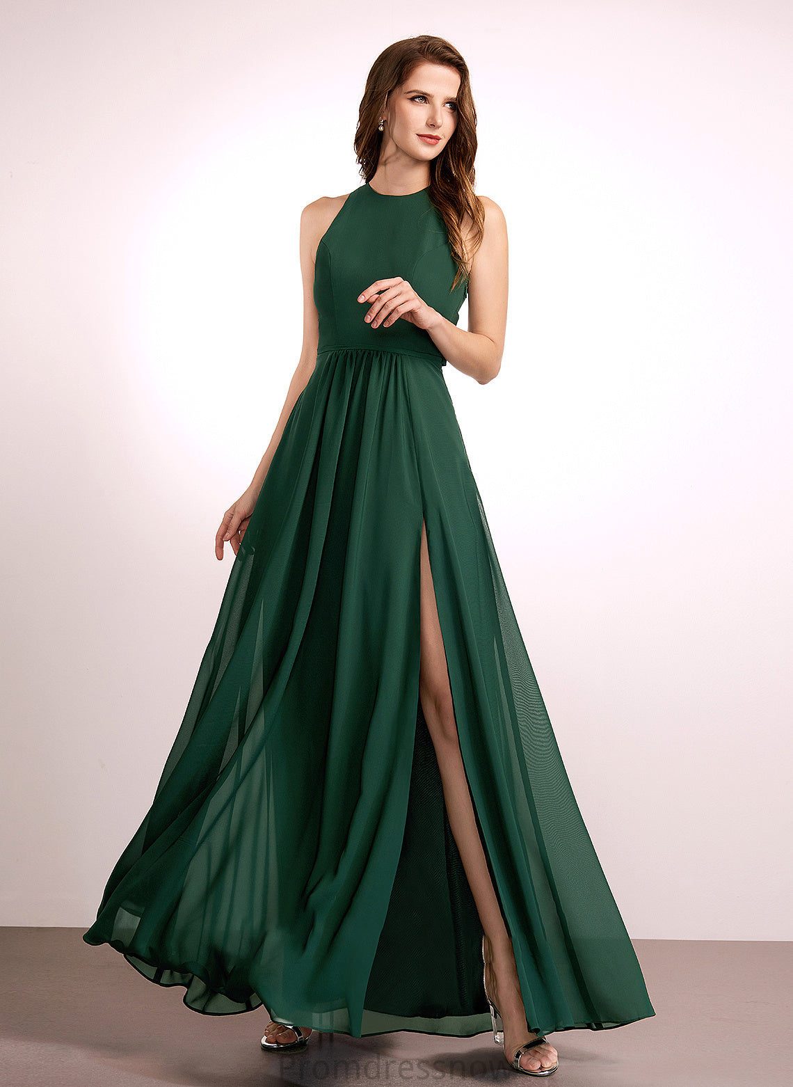 Length HighNeck Silhouette SplitFront Floor-Length Neckline Embellishment A-Line Fabric America Sleeveless Trumpet/Mermaid Bridesmaid Dresses