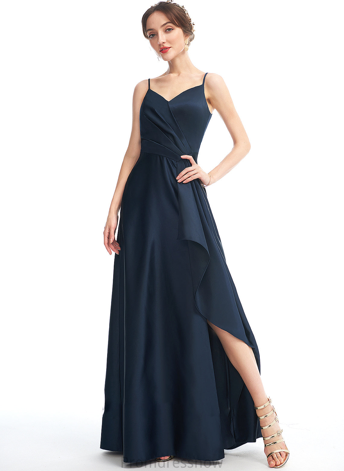 Fabric Embellishment Length A-Line V-neck Neckline Pockets Floor-Length Silhouette SplitFront Lois Floor Length Bridesmaid Dresses