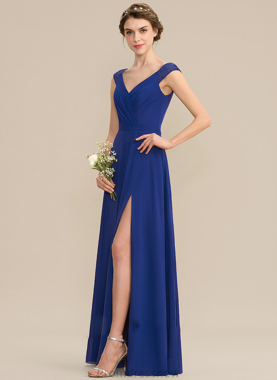 A-Line Neckline SplitFront Ruffle Floor-Length Length Silhouette Fabric Embellishment V-neck Gabrielle Floor Length Bridesmaid Dresses