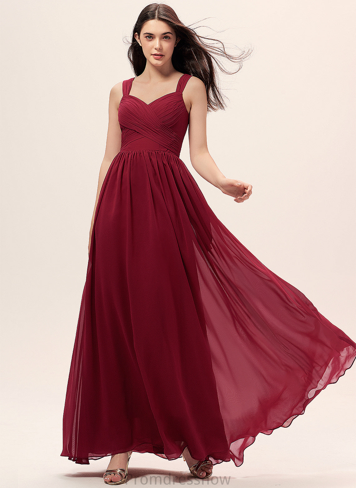 Floor-Length A-Line Sweetheart Fabric Embellishment Neckline Pockets Length Ruffle Silhouette Nadia V-Neck Bridesmaid Dresses