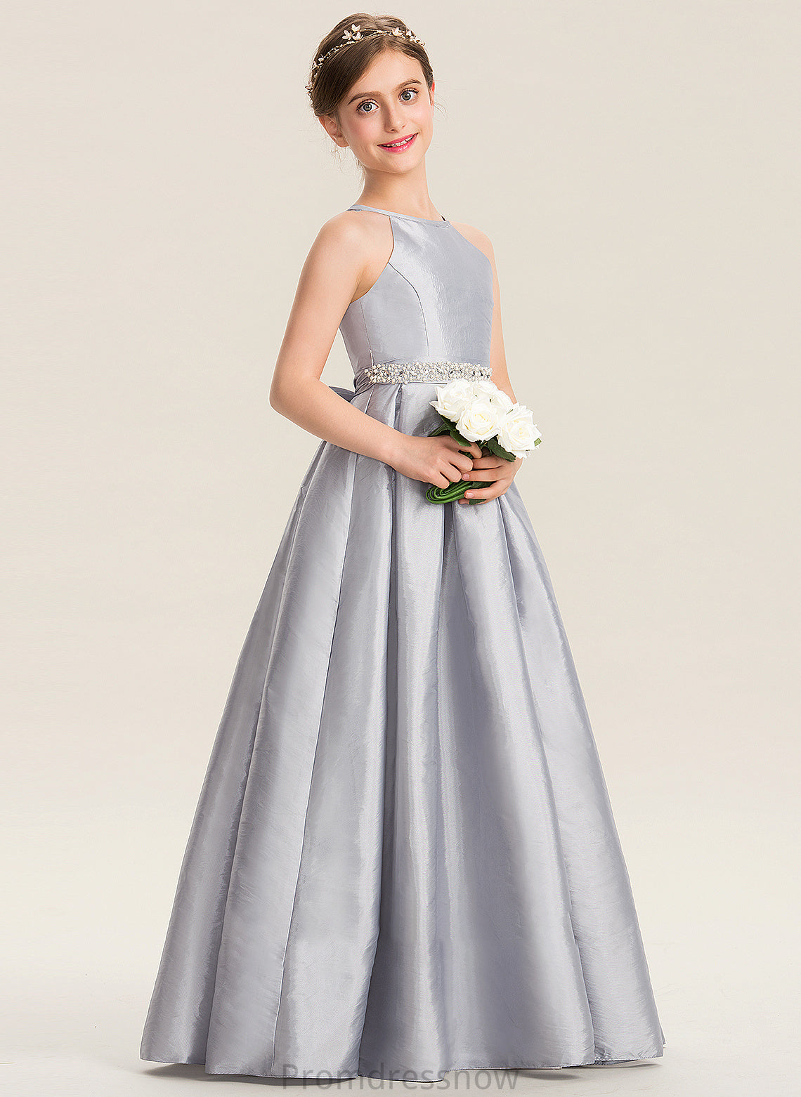 With Beading Junior Bridesmaid Dresses Neck A-Line Taffeta Scoop Floor-Length Aliya Bow(s)