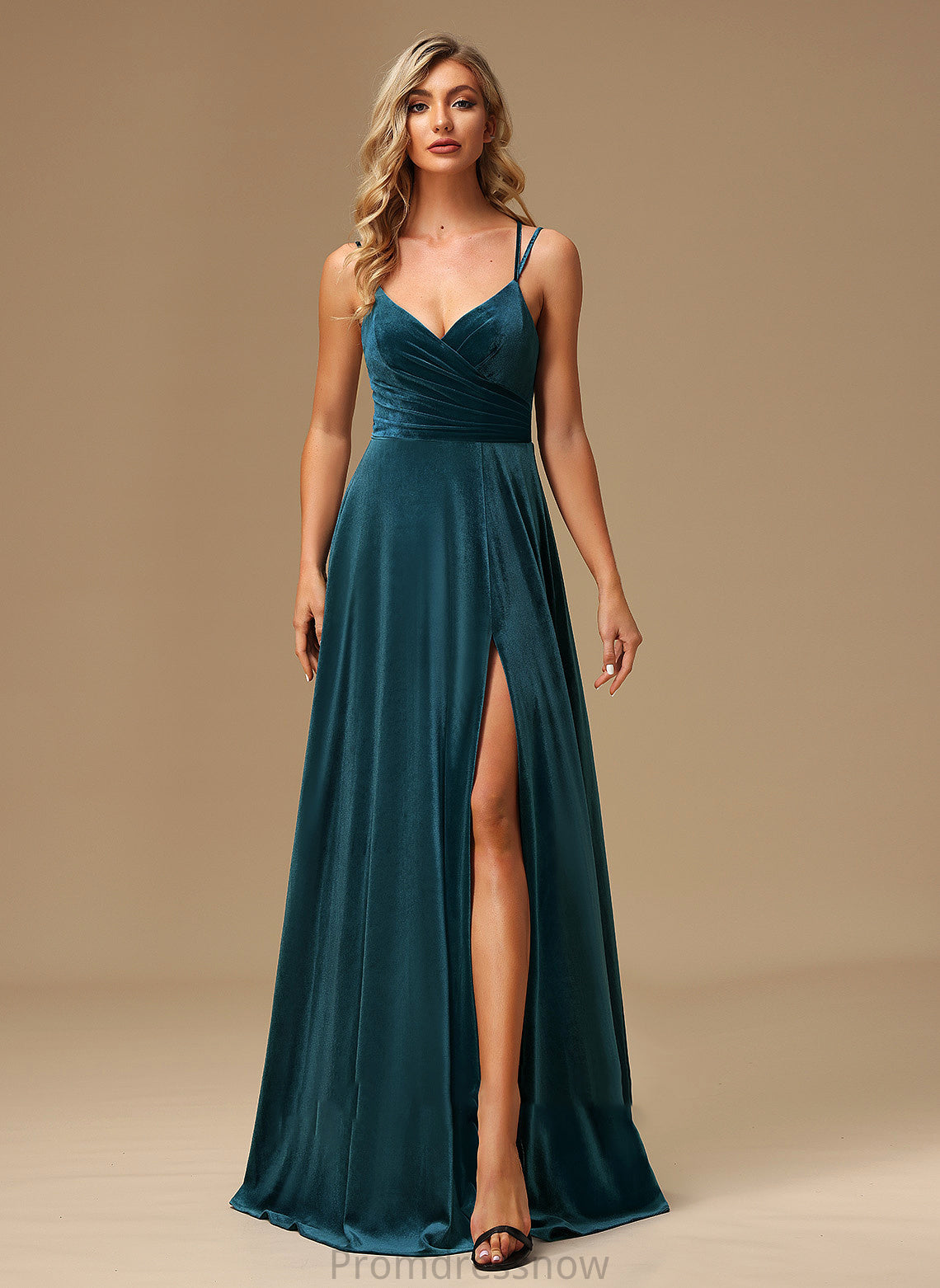 Length V-neck Floor-Length Fabric A-Line Silhouette SplitFront Embellishment Neckline Kelsey Floor Length Sleeveless Bridesmaid Dresses