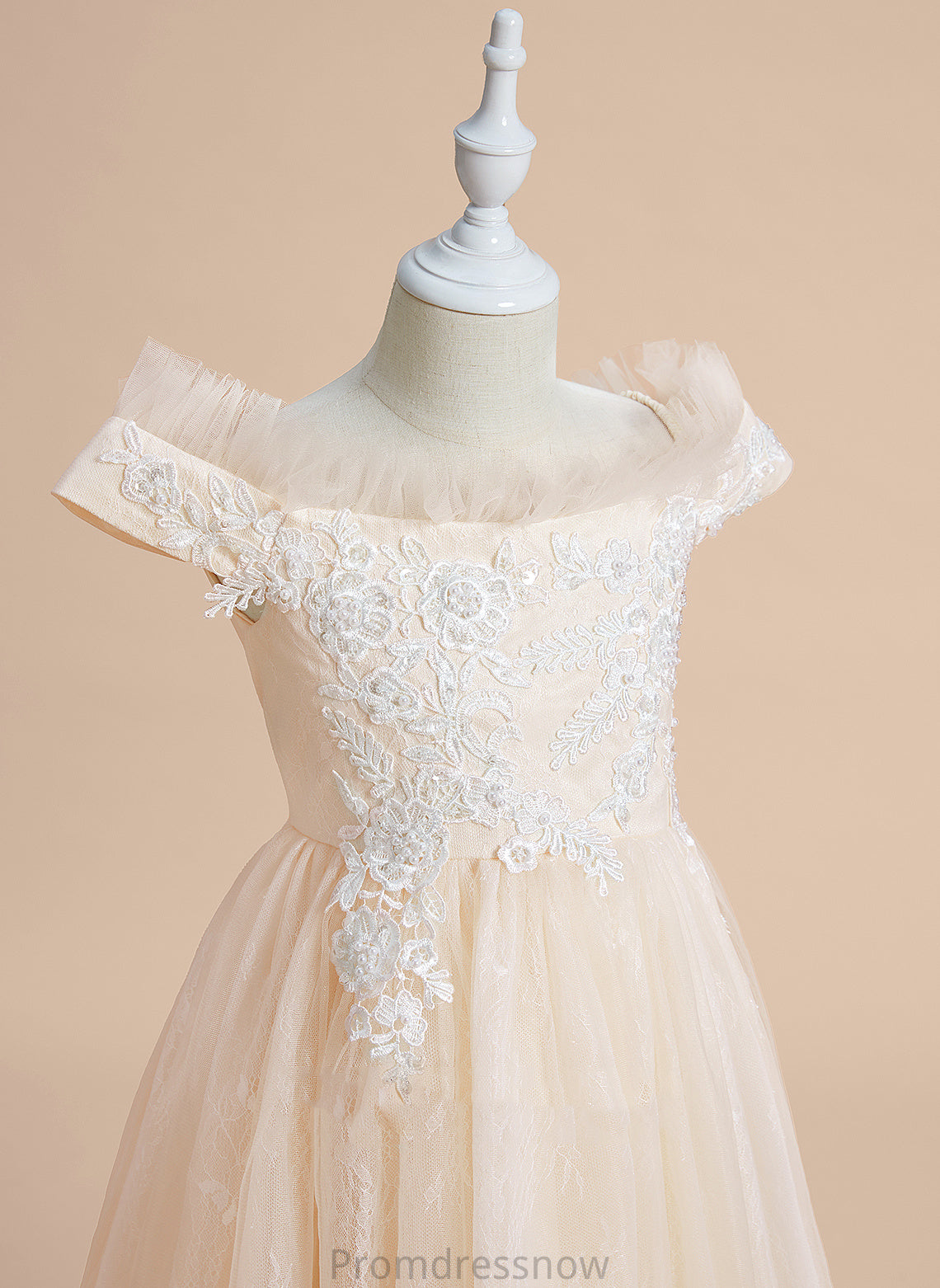 A-Line Tulle Sleeveless Knee-length Lace Flower Girl Dresses Lailah Off-the-Shoulder With - Flower Girl Dress