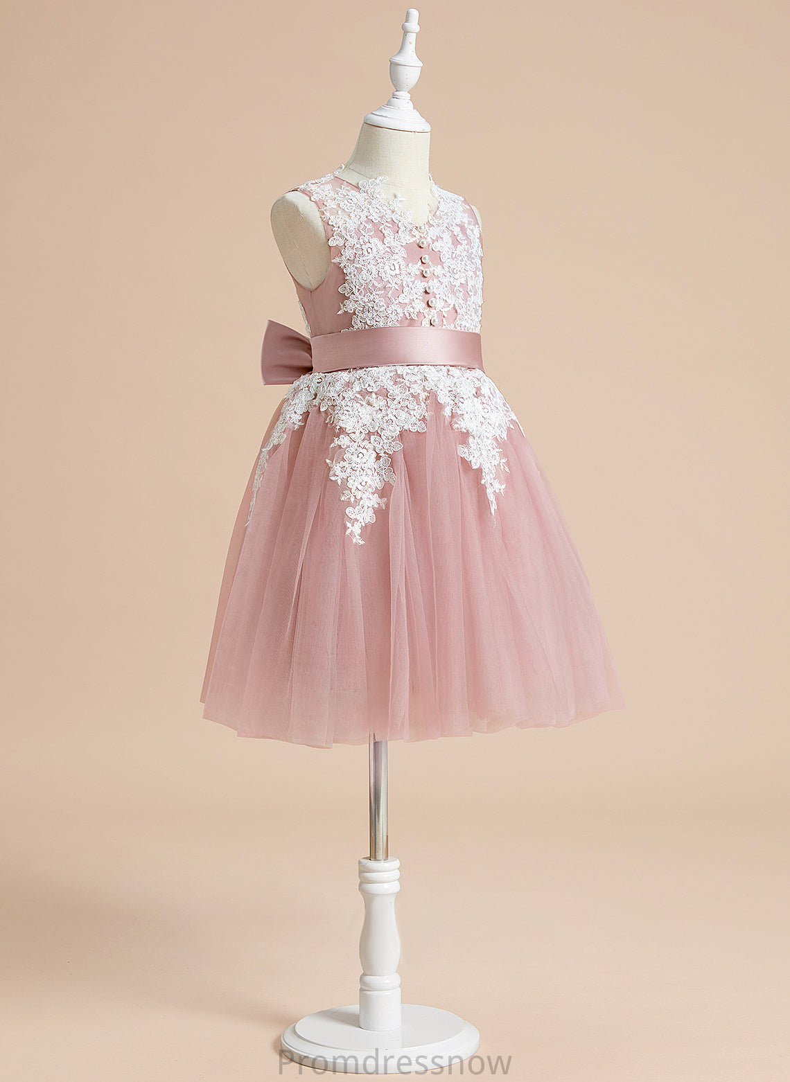 V-neck With Girl Bow(s) Tulle/Lace Knee-length Sleeveless - Flower Girl Dresses Flower A-Line Destiney Dress