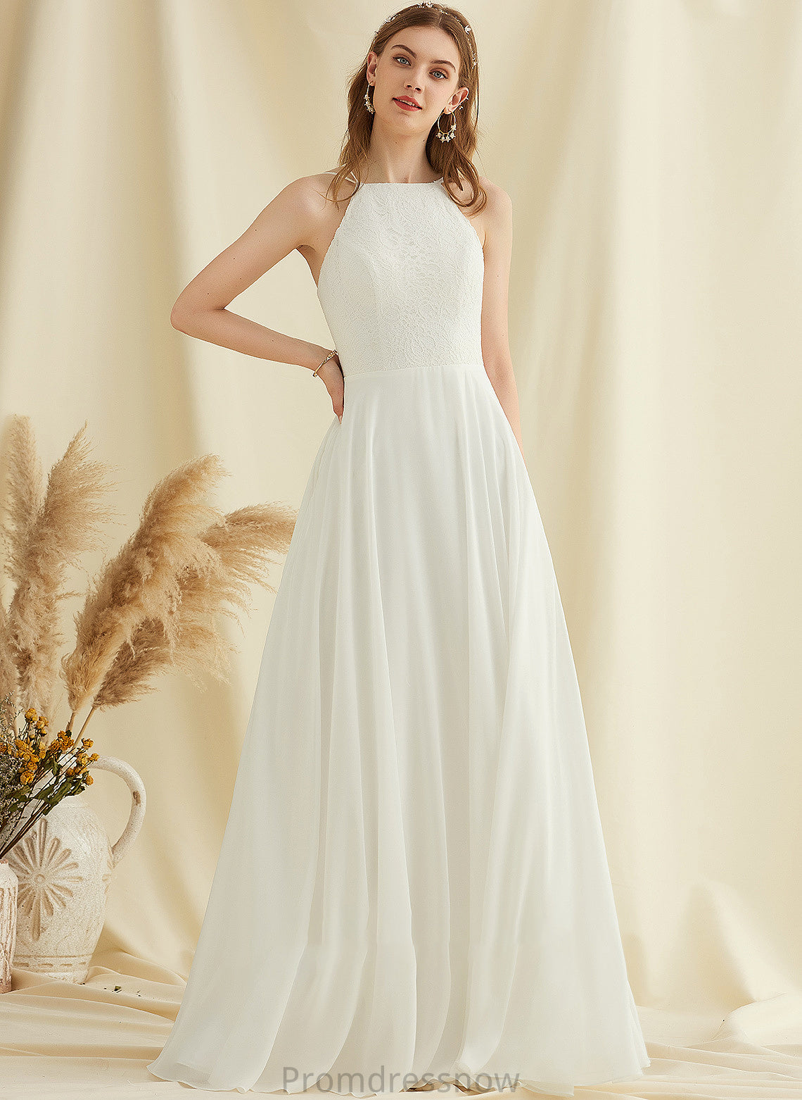 With Marisol Floor-Length Pockets Wedding Dresses Scoop Wedding Neck Chiffon A-Line Lace Dress