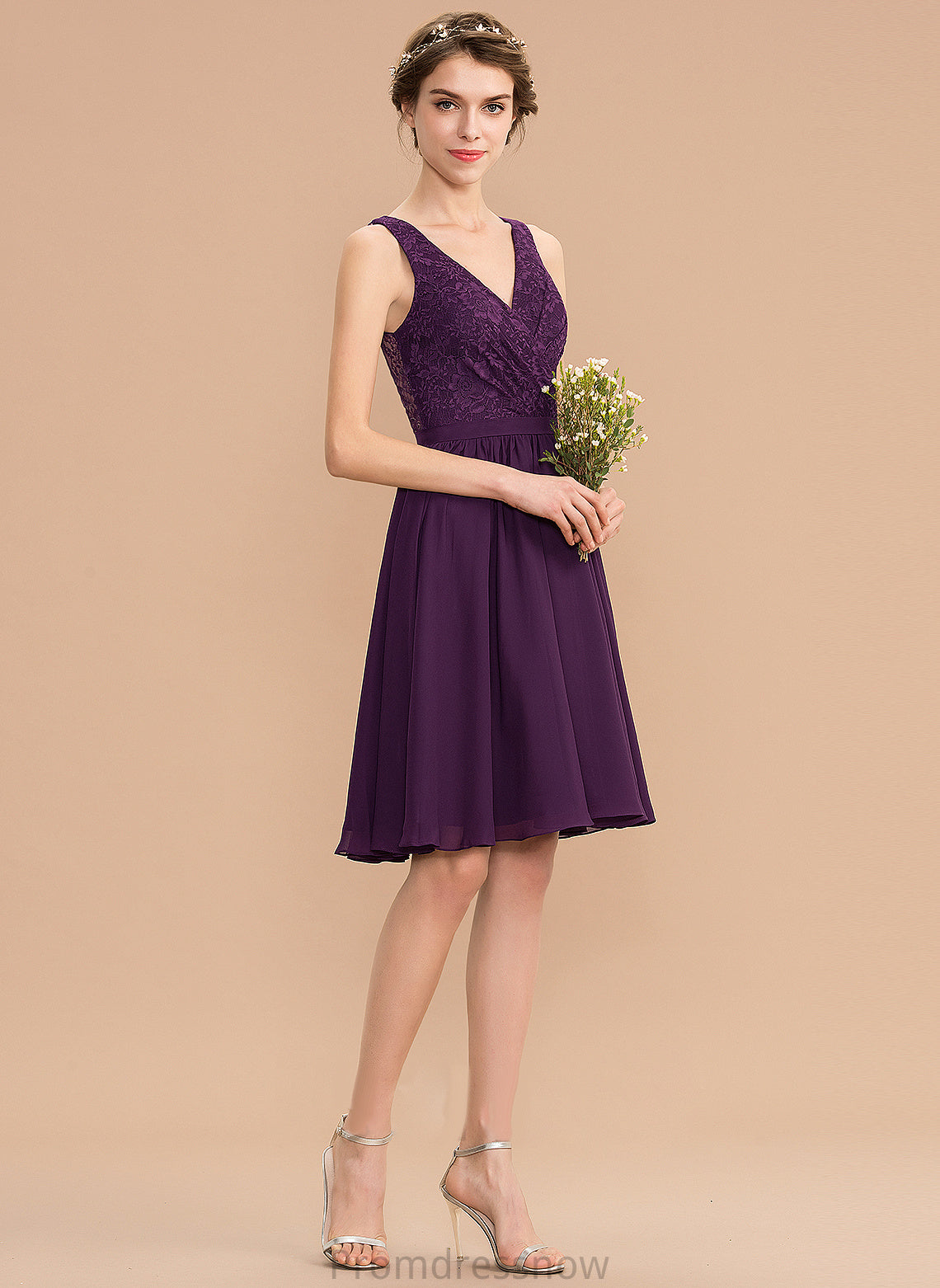 Embellishment Knee-Length Neckline V-neck A-Line Length Silhouette Fabric Ruffle Julia Straps Empire Waist Bridesmaid Dresses