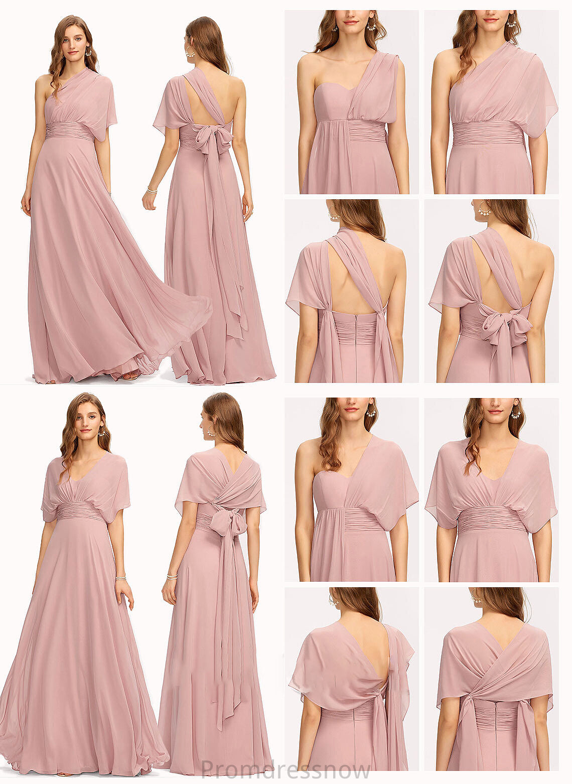 One-Shoulder Embellishment V-neck A-Line Fabric Floor-Length Halter Length Ruffle Silhouette Neckline Ada Bridesmaid Dresses