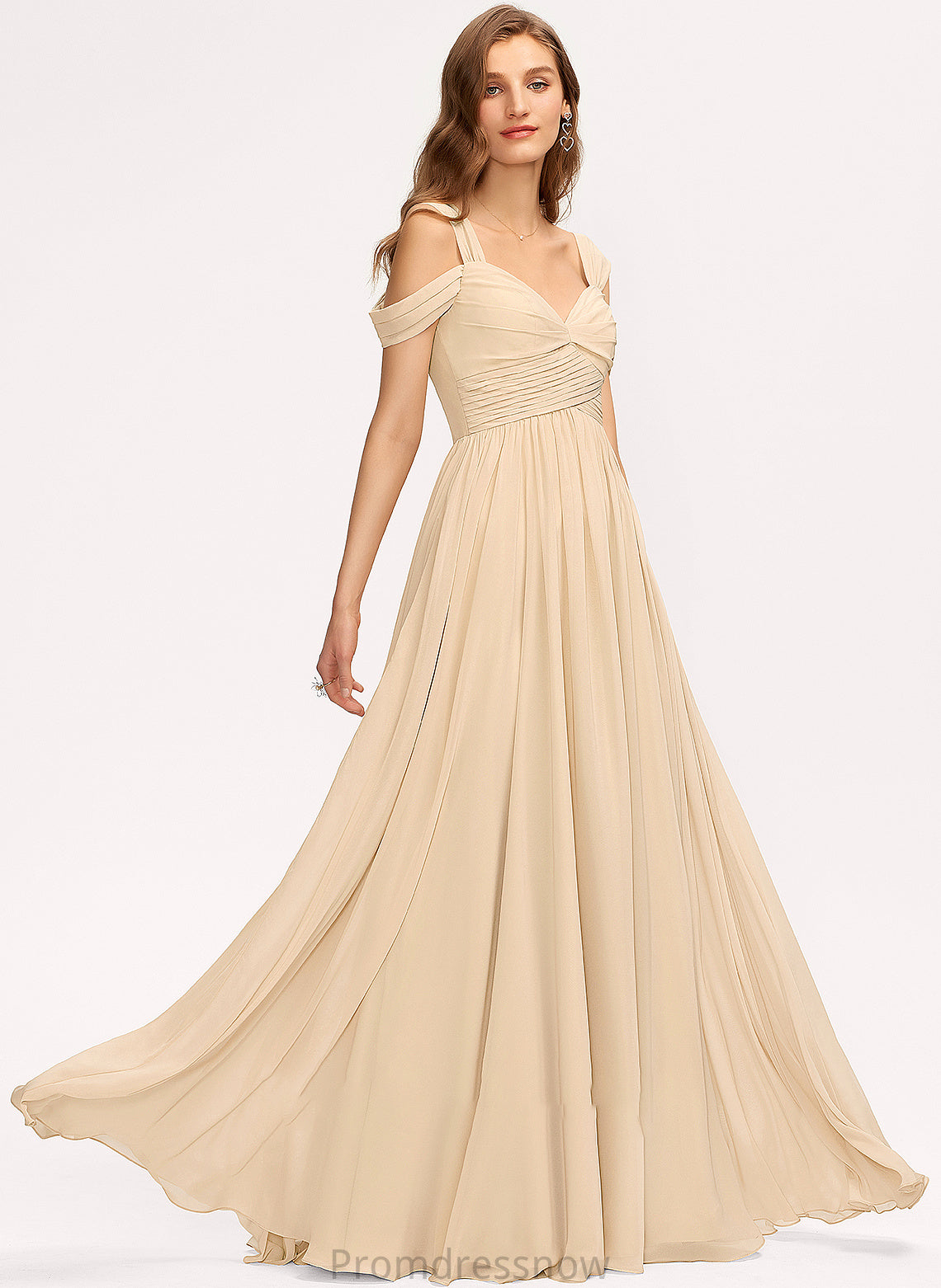 Silhouette Neckline V-neck Length Embellishment A-Line Floor-Length Ruffle Fabric Brianna Sleeveless Scoop Bridesmaid Dresses