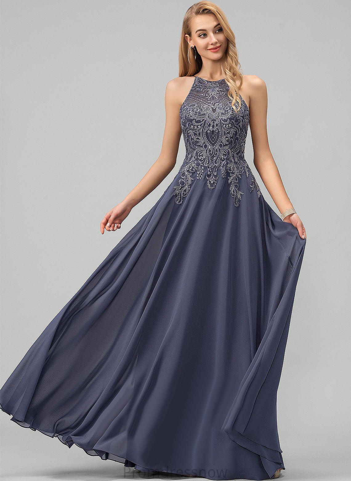 With Prom Dresses Scoop Chiffon A-Line Brooklyn Floor-Length Sequins