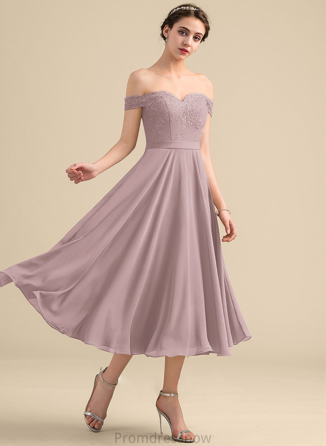 Neckline A-Line Beading Off-the-Shoulder Tea-Length Sequins Embellishment Fabric Length Silhouette Valeria V-Neck Bridesmaid Dresses