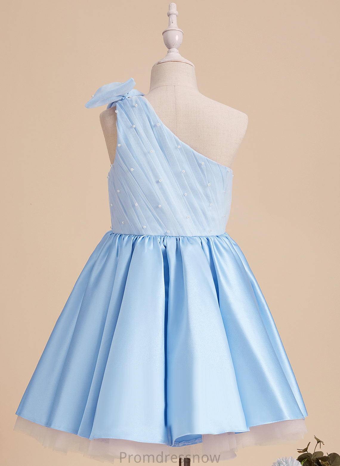 Knee-length Flower Girl Dresses Dress One-Shoulder Beading/Bow(s) - Sleeveless With Flower A-Line Satin/Tulle Girl Viviana