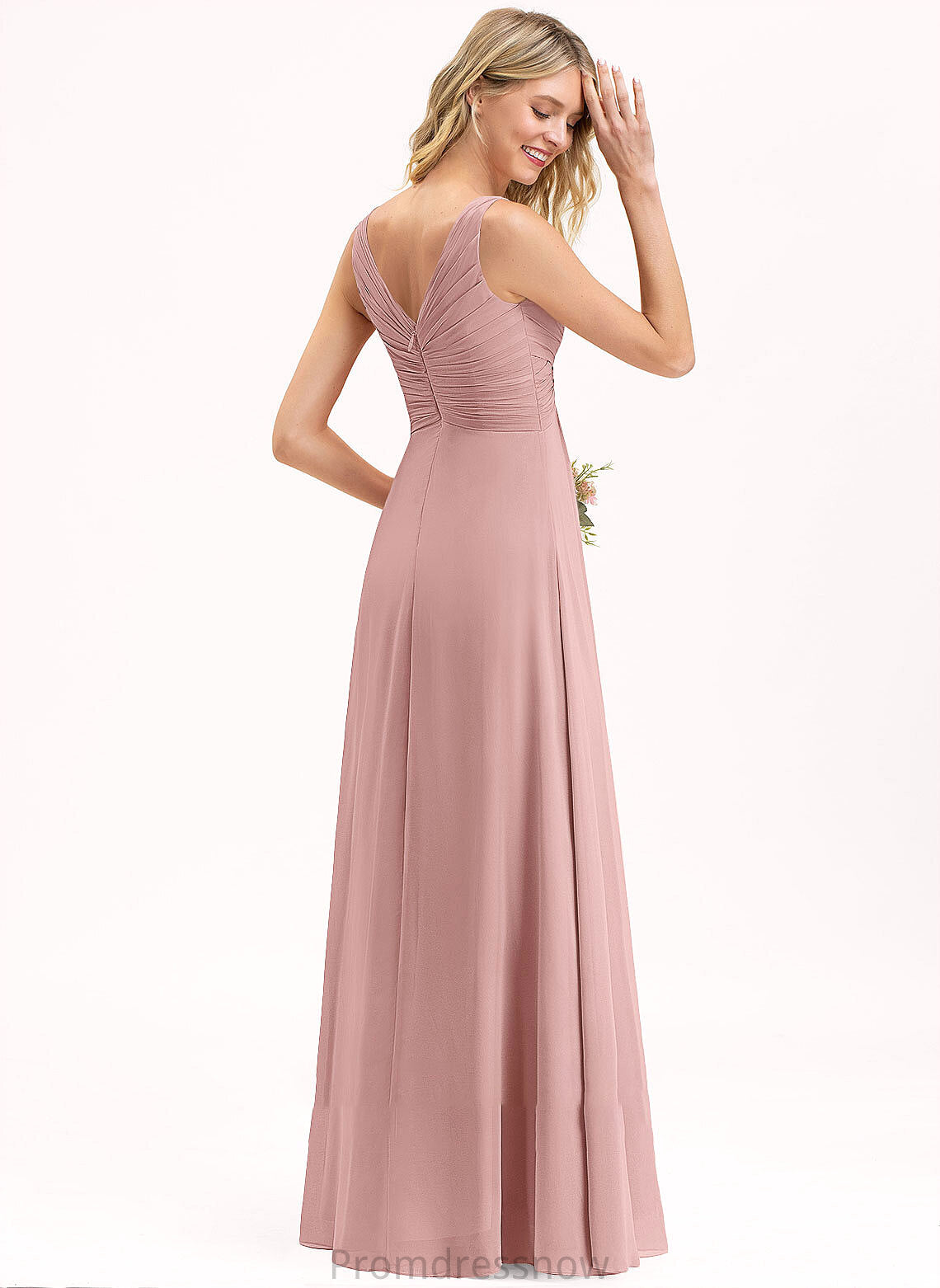 Ruffle Embellishment A-Line Length Fabric Silhouette Floor-Length V-neck Neckline Lillianna Spaghetti Staps Floor Length Bridesmaid Dresses